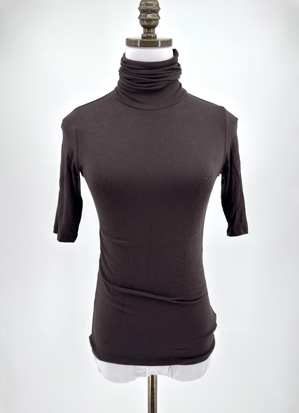 Majestic Filatures Brown Soft Touch Elbow Sleeve Turtleneck Top Sz US XS